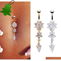 Sexy Dangle Belly Barty Button Pierfring CZ Crystal Flower Body Biżuteria pępa pępek