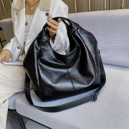 Designer- Leather Tote Hobo Bag Large Handbags for Women Big Shoulder Female Solid Colour Simple Crossbody Bags Balck 2877