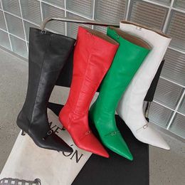 Stiefel Stiefel 2021 Mode elegante Frauen High Heels Knie Oberschenkel hohe Winterdesigner Grüne Beltschnalle lange Schuhe