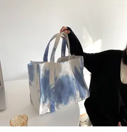 Shopping Bags 2024 Arrival Blue Tie Dye Canvas Tote Handbag High Quality Women Fashion Large Capacity Thick Durable Cotton Bag