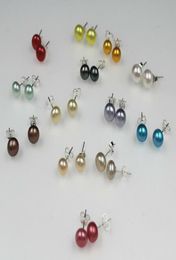 13 Colour 78mm Natural freshwater Cultured Pearl Silver Stud Earrings3928533