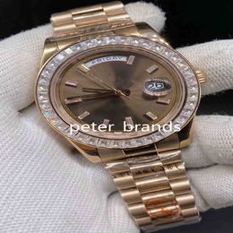 Fashion Baguettes Diamond Bezel watch day date Mechanical Movement Mens Watch rose gold Stainless steel Men's Sport Wrist Watches 277K