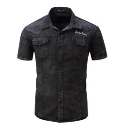 2020 New Shirt Men Short Sleeve Denim Shirt Mens Casual Dress Male Jean Shirts High Quality Street wearing7654906