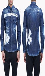 Men Graffiti Painted Damage Shirt Male Long Sleeve Shirts Casual Solid Color Denim Slim Fit Mens5743325