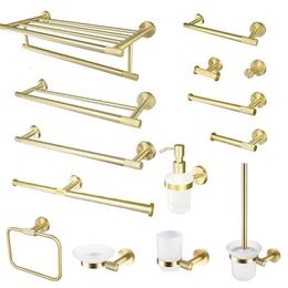 Golden Gold Rack Hardware Toilet Brushed Holder Bar Ring Robe Paper Hook Bathroom Tissue Coat Kit Set Accessories Towel 240304 Mhflb