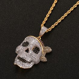 Men Skull Pendant Necklace Personality Chain Gold Silver Iced Out Cubic Zirconia Hip hop Rock Jewellery 320r
