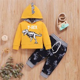 Newborn Baby Autumn&Winter Clothes Set Dinosaur Printed Hooded Long Sleeved Top+Pants Toddler Boy Casual Outfit L2405
