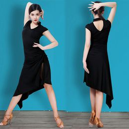 Stage Wear Latin Dress Adult Training Black Dance Sexy Slit Plus Size QERFORMANCE Clothing Flamenco Ballroom Clothes B2262 283O