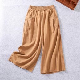 Women's Pants Korea Japanese Style High Waist Cotton Linen Loose Summer Calf-Length Fashion Women Casual Straight Wide Leg Culotte