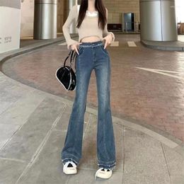 Women's Jeans Hong Kong Flavor Bootleg Pants Women's High Waist Slimming Stretch Tight Wide Leg Retro Girl Mop Long Trousers