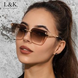 Occhiali da sole 2022 senza bordo per donne gradiente decorativos occhiali da donna classico sole quadrato femmina lunghe
