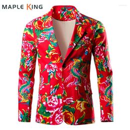 Men's Suits Vintage Chinese Style Men Blazer Suit Dongbei Floral Printed Cotton Slim Masculino Party Dress For Jacket Coats