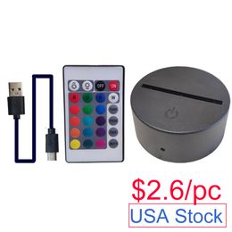 3D Night LED Light Lamp Base Remote Control USB Cable Adjustable 7 Colours Decoration Maison Decorative Lights for Bedroom Child Room 197r