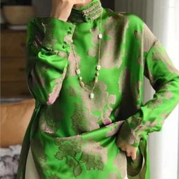 Ethnic Clothing Fashionable Retro Chinese Style Printed Silk Shirt For Women