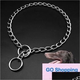 Dog Apparel Metal Adjustable Stainless Steel Chain Collar Double Row Chrome Plated Choke Training Show Safety Control Drop Delivery Dhqow