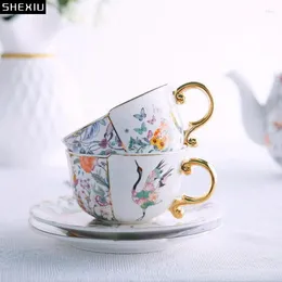 Mugs Creative Flower Pattern Ceramic Cups Gold-plated Coffee Cup Painted Afternoon Tea Teacup Milk Fruit Juice Container