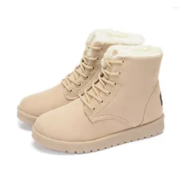 Walking Shoes Winter Woman Beige Ankle Boots Flat Ladies 2024 With Fur Low Heels Snow Bota Feminina Platform Booties For Women