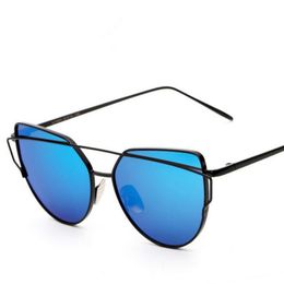 Mode Frauen Katze Eye Sonnenbrille Flat Lens Mirror Marke Metall Rahmen übergroße reflektierende Sonnenbrille 12PCS Los kostenloser Versand 320V