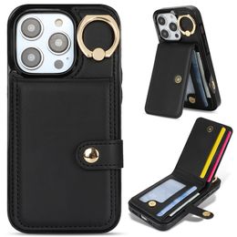 Luxury Magnetic Litchi Grain Leather Folio Phone Case for iPhone 15 14 13 12 Pro Max XR XS RFID Blocking Ring Holder Multiple Card Slots Wallet Kickstand Back Cover