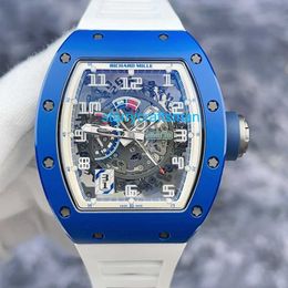 Richamills Luxury Watches Mechanical Chronograph Mills RM030 FQ France Limited edition 100 ceramic material blue and white color followed out mechanic STCQ
