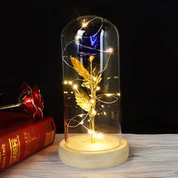 Rose With LED Light rose in glass Dome Beauty Forever Gold plated Flowers For Valentine's Day Gift 268v