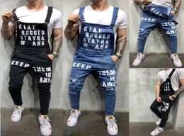 Mens jeans fahsion Mannen casual suspender pocket overalls comfortable jeans Jumpsuit torn letter Bib pants plus large men039s 3103833
