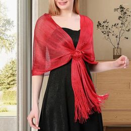 Scarves Ladies Shawl Solid Color See-through Tassel Sparkling With Buckle Bride Bridesmaid Wedding Evening Dress Shoulder Wrap