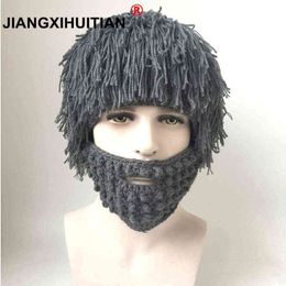 Parenting Wig Beard Hats Hobo Mad Scientist Caveman Handmade Knit Warm Winter Caps Men child Halloween Gifts Funny Party Beanies Y21111 225f
