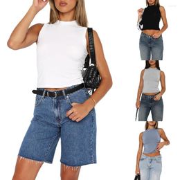 Women's Tanks Women Summer Crop Top Slim Fit Crew Neck Casual Sexy Style Sleeveless Vest Navel Exposed Daily Outfit Streetwear Suit