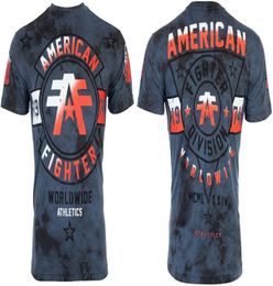 Mens T-Shirt Aman Fighter Mens S/S T-Shirt SILVER LAKE Navy Blue Crystal Wash MMA Gym tops S-3XL9255309