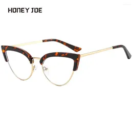 Sunglasses Frames Half Frame Cat Eye Anti Blue Light Glasses Women Eyebrow Metal Small Rays Blocking Office Computer Game Eyewear