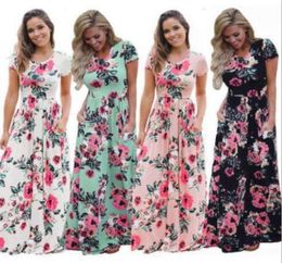 New Designer Dressess Summer Women Print Short Sleeve Boho Dress Evening Gown Party Long Maxi Dress Fashion Sundress Clothing 5 Color2073165