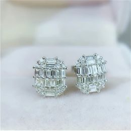 Baguette cut Lab Diamond Stud Earring Real 925 sterling silver Engagement Wedding Earrings for Women Bridal Charm Party Jewellery 255v