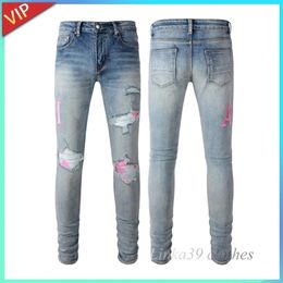 Designer de jeans masculina Jean Purple Jeans Marca magra Slim Fit Brole de luxo Ripped Biker Calças Skinny Pant Stack Menve