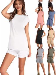 2 -teilige Sets für Frauen Casual Summer Loung Set Cap Sleeve Tops und elastische Taillen -Shorts -Trailsuit