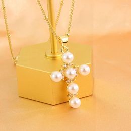 Pendant Necklaces MHS.SUN Delicate Gold Silver Color Pearl Cross Necklace Mosaic Zircon Religious For Girls Women Jewelry Birthday Gift