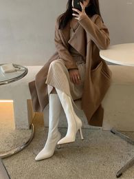 Boots 2024 Autumn And Winter White Long Shoes Side Zipper Pointed Toe High Heel Knee-high