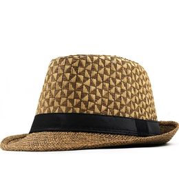 Khaki Grass Hat Mens Panama Hat Summer Style Sun Hat Beach Holiday Classic Mens Hat and Hat Mens Trilby Hat 240524