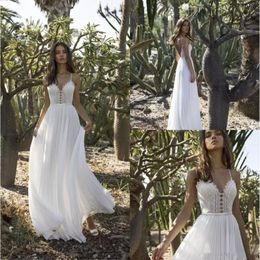 ASAF DADUSH 2019 Abiti da sposa da giardino una linea perle di abiti da sposa in chiffon senza schienale boho in pizzo abito da sposa vestido de Noiva più 176h