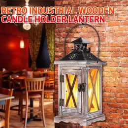 Candle Holders Rustic Wooden Holder Vintage Candlestick Windproof Wedding Table Ornaments Retro Lantern Home Decor