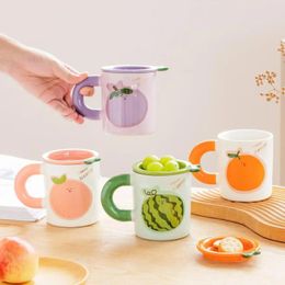 Mugs Unique Ceramic Mug With Lid Creative Hand-Painted Fruits Tea Cup Perfect Gift For Coffee LoversCute Home Or Office Use