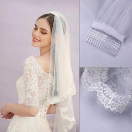 Bridal Veils With Double Layer Lace Base Comb Wedding Veil Handmade Beaded For Bride Wear White Accessories