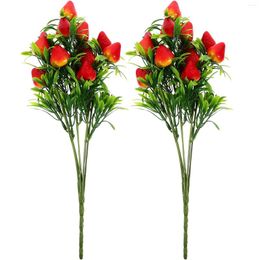 Decorative Flowers Artificial Strawberry Stems Fake Branches Realistic Fruit Floral Plant Bouquets Home Kitchen Decoration