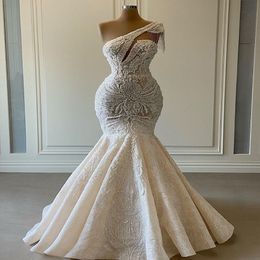 2021 plus size arabic aso ebi luxuoso renda com miçangas vestidos de noiva de uma sereia de ombro vestidos de noiva vintage 2607