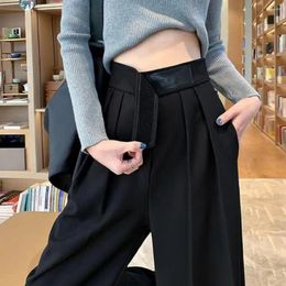 Women's Pants Women Suit Straight Wide Leg Loose High Waist Wide-leg Long Commuting Trousers Office Formal Casual