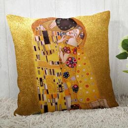 Pillow Gustav Klimt Art Pillowcase Home Sofa Office Satin Fabric Cover Size 40X40cm One Sides