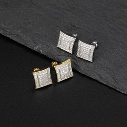 Micro Pave Cubic Zirconia Ice Out Geometrci Square Stud Earring Men Women Bling CZ Earrings Hip Hop Rapper Jewellery 304k