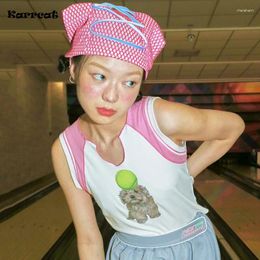 Women's Tanks Karrcat Japanese Fashion Sweet Tank Tops Vintage Kawaii Patchwork Camisole Cartoon Pink Summer Y2k Streetwear 00s Vest Cute