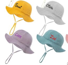 Baby Pure Cotton Bowl Hat Personalized Embroidered Name Baby Fisherman Hat Candy Color Sunshade Hat 240527
