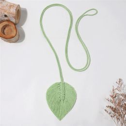 Bohemian Hand-Woven Curtain Strap Tie Rope Simple Tassel Leaf Wooden Bead Curtain Tie Rope Decoration, Curtain Buckle Ornaments